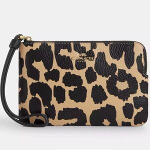 Coach Black and Tan Animal Print Wristlet